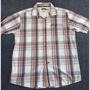Ecko Unltd Men's XL Plaid Short Sleeve Button Up Shirt Brown Orange Cotton